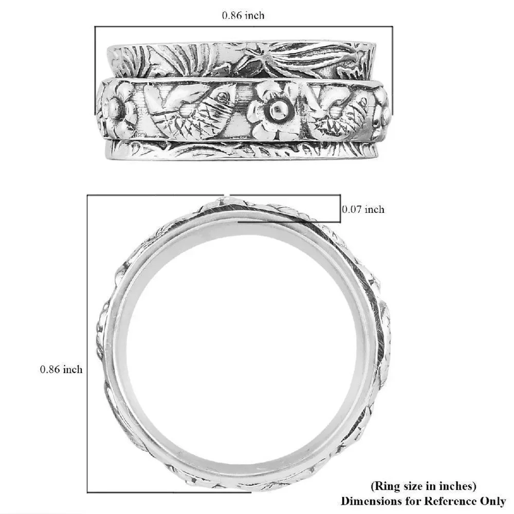 Sterling Silver Fish Concave Spinner Ring Size 8
